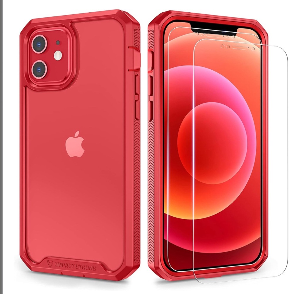 NEW Impactstrong iPhone 12/12 Pro Full Body Case & 2 Glass Screen Protectors Red